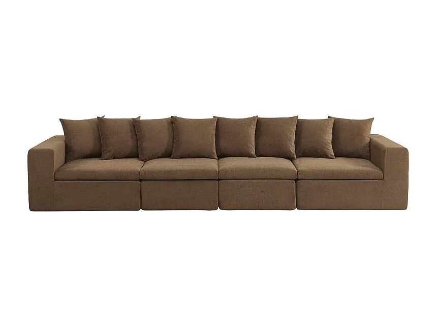 Canapé modulable tissu chenille 5 places marron - Movi