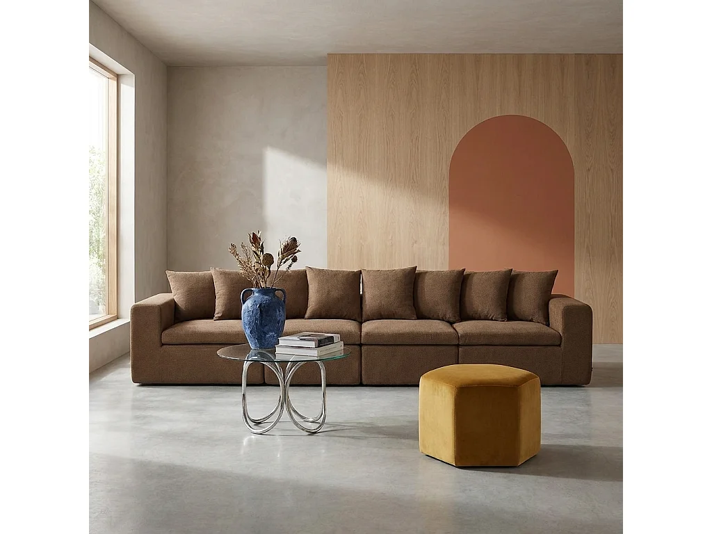 Canapé modulable tissu chenille 5 places marron - Movi