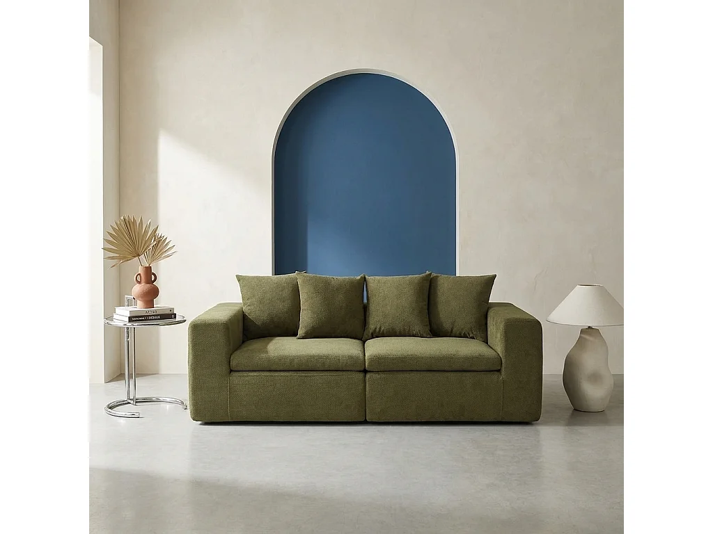 Canapé modulable tissu chenille 2 places vert - Movi
