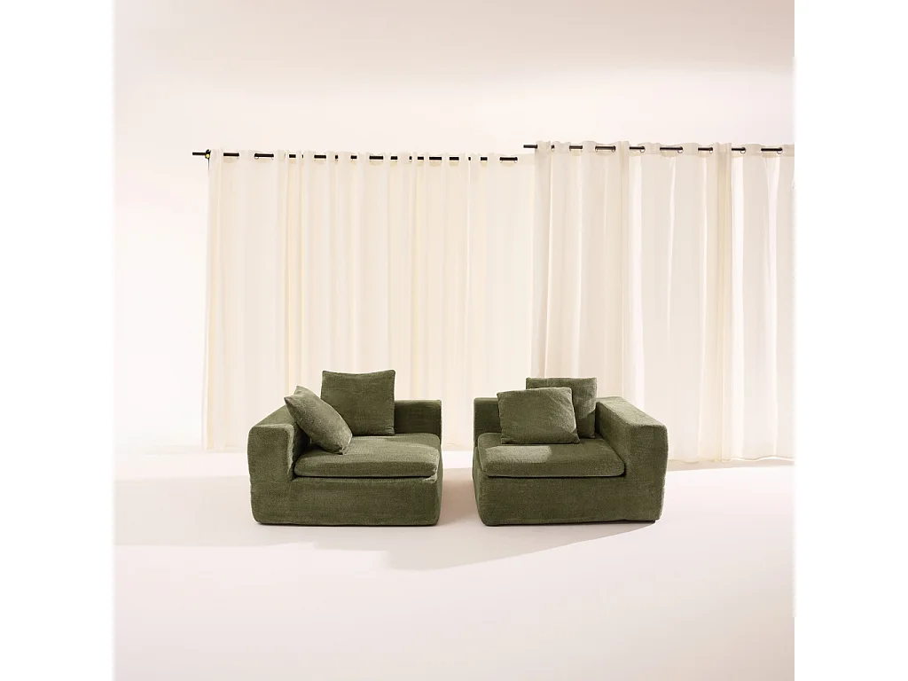 Sofá envasado al vacío modular de tela chenilla, 3 plazas verde