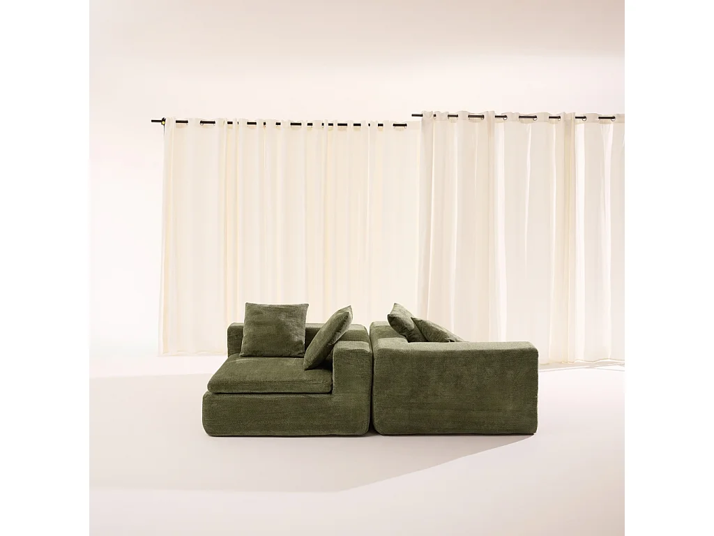 Sofá envasado al vacío modular de tela chenilla, 3 plazas verde