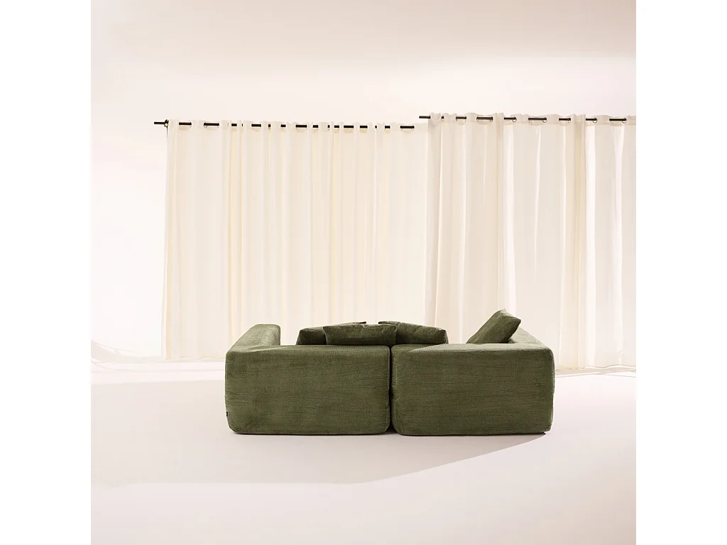 Sofá envasado al vacío modular de tela chenilla, 3 plazas verde