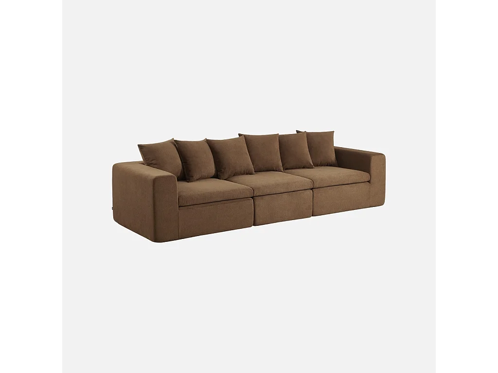 Canapé modulable tissu chenille 4 places marron - Movi