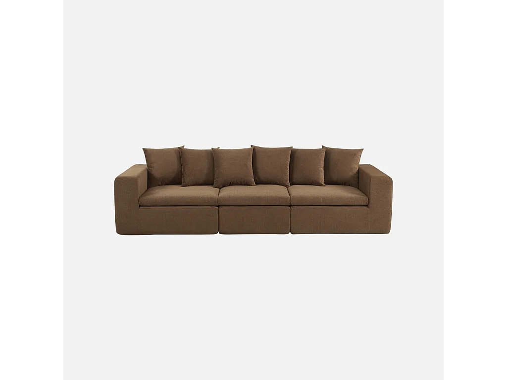 Canapé modulable tissu chenille 4 places marron - Movi