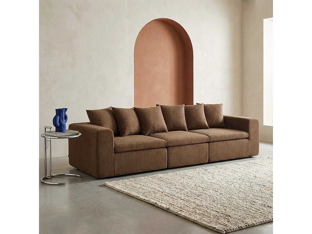Canapé modulable tissu chenille 4 places marron - Movi