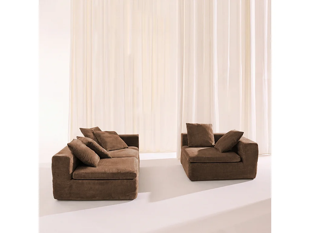 Canapé d'angle 4 places en tissu chenille marron MOVI