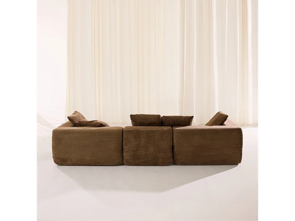 Canapé d'angle 4 places en tissu chenille marron MOVI
