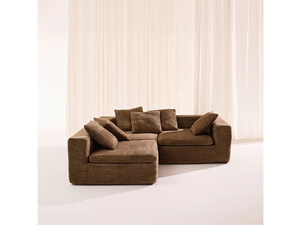 Canapé d'angle 4 places en tissu chenille marron MOVI