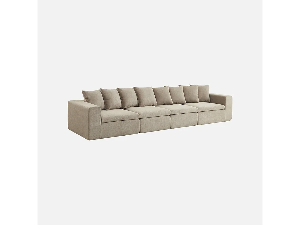 Canapé modulable tissu chenille 5 places beige foncé - Movi