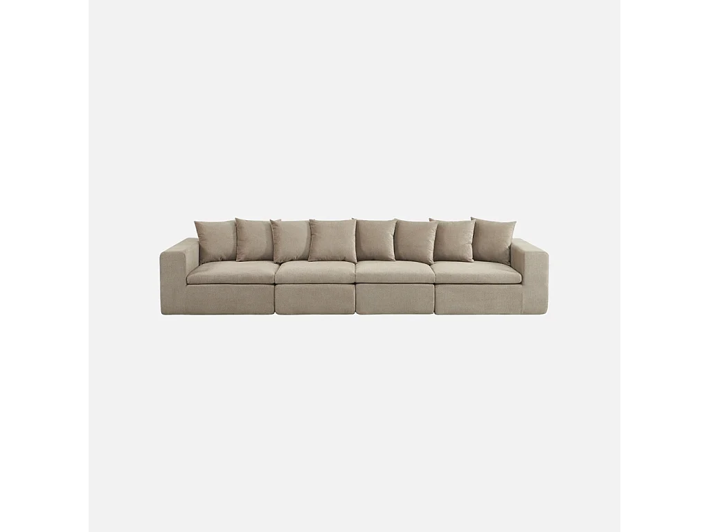Canapé modulable tissu chenille 5 places beige foncé - Movi