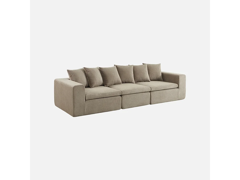 Canapé modulable tissu chenille 4 places beige foncé - Movi