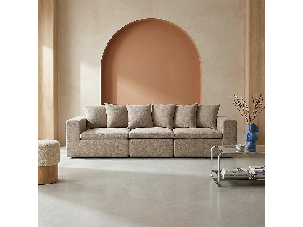 Canapé modulable tissu chenille 4 places beige foncé - Movi