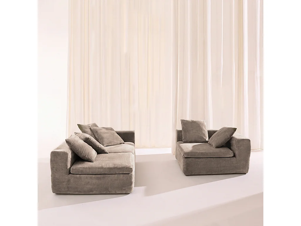 Sofá envasado al vacío modular de tela chenilla, 4 plazas, Beige