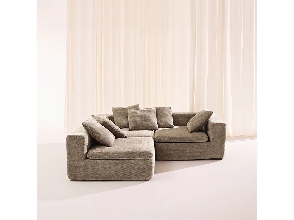 Sofá envasado al vacío modular de tela chenilla, 4 plazas, Beige