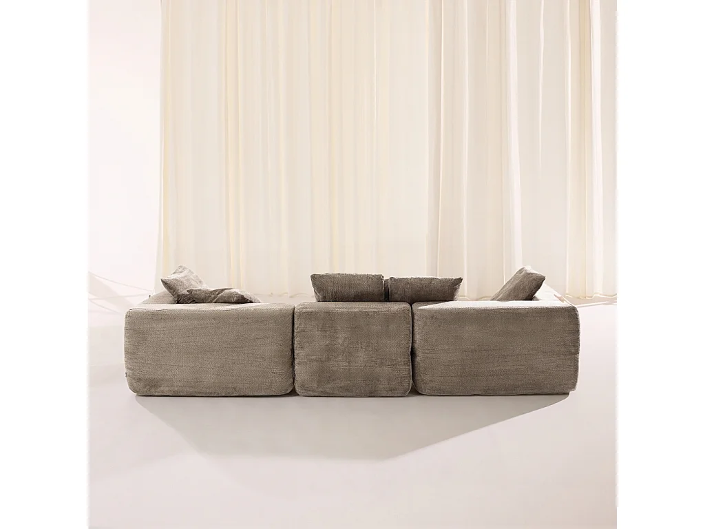 Sofá envasado al vacío modular de tela chenilla, 4 plazas, Beige