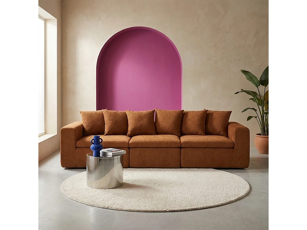Canapé modulable tissu chenille 4 places terracotta - Movi