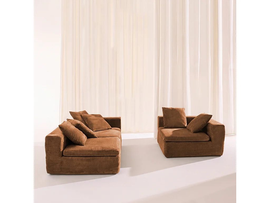 Canapé d'angle 4 places en tissu chenille terracotta MOVI