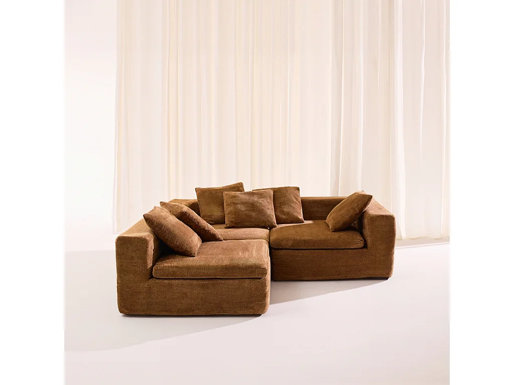 Canapé d'angle 4 places en tissu chenille terracotta MOVI