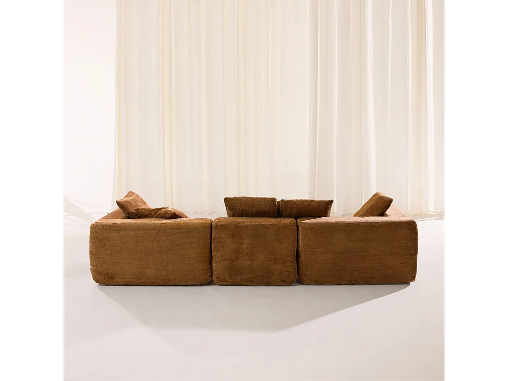 Canapé d'angle 4 places en tissu chenille terracotta MOVI