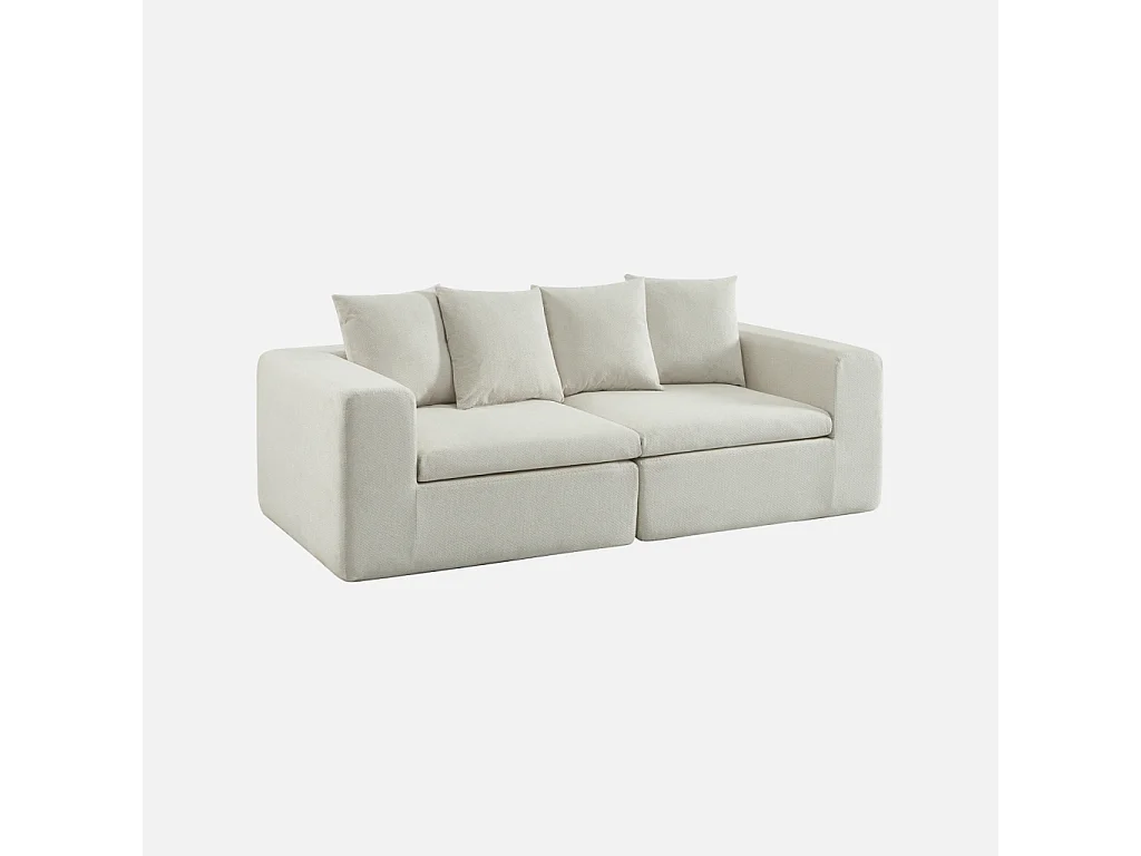 Canapé modulable tissu chenille 2 places blanc - Movi