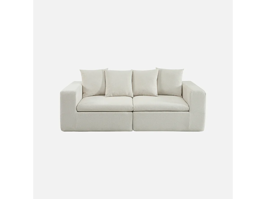 Canapé modulable tissu chenille 2 places blanc - Movi