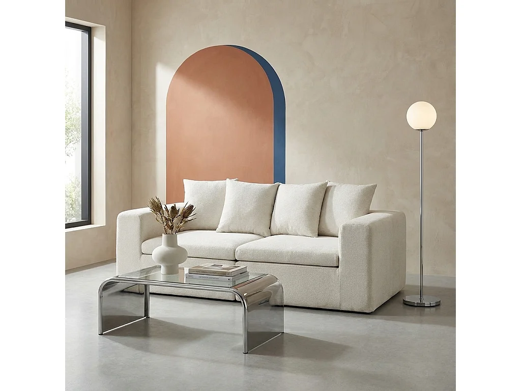 Canapé modulable tissu chenille 2 places blanc - Movi