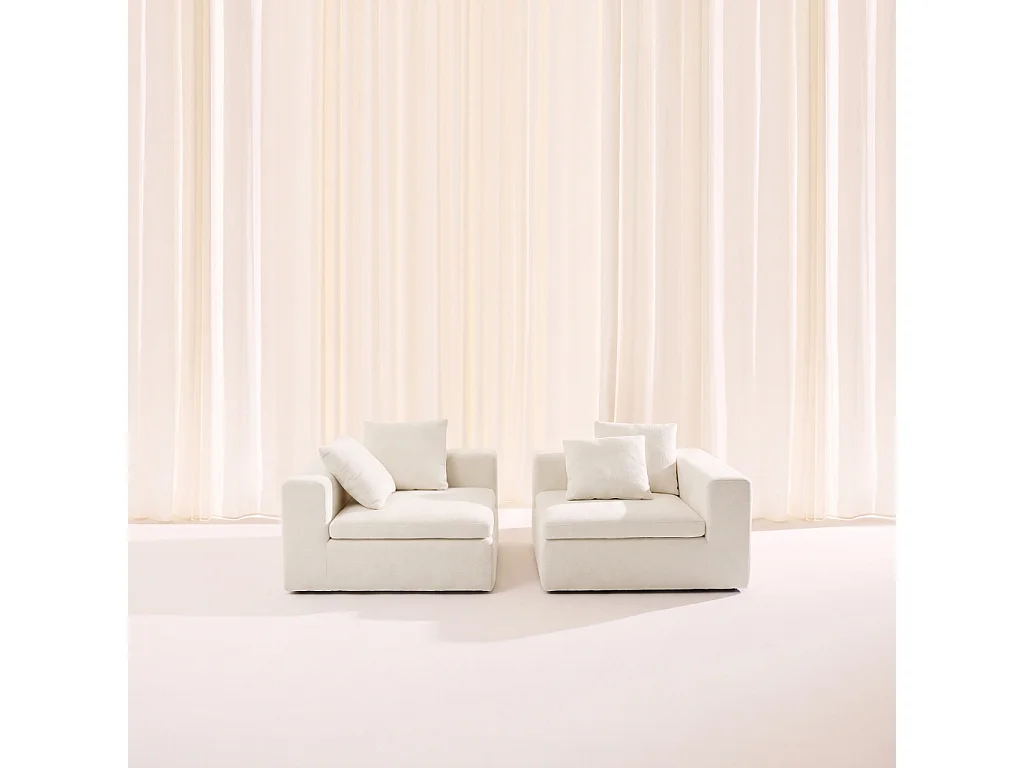 Sofá envasado al vacío modular de tela chenilla, 3 plazas, Blanco
