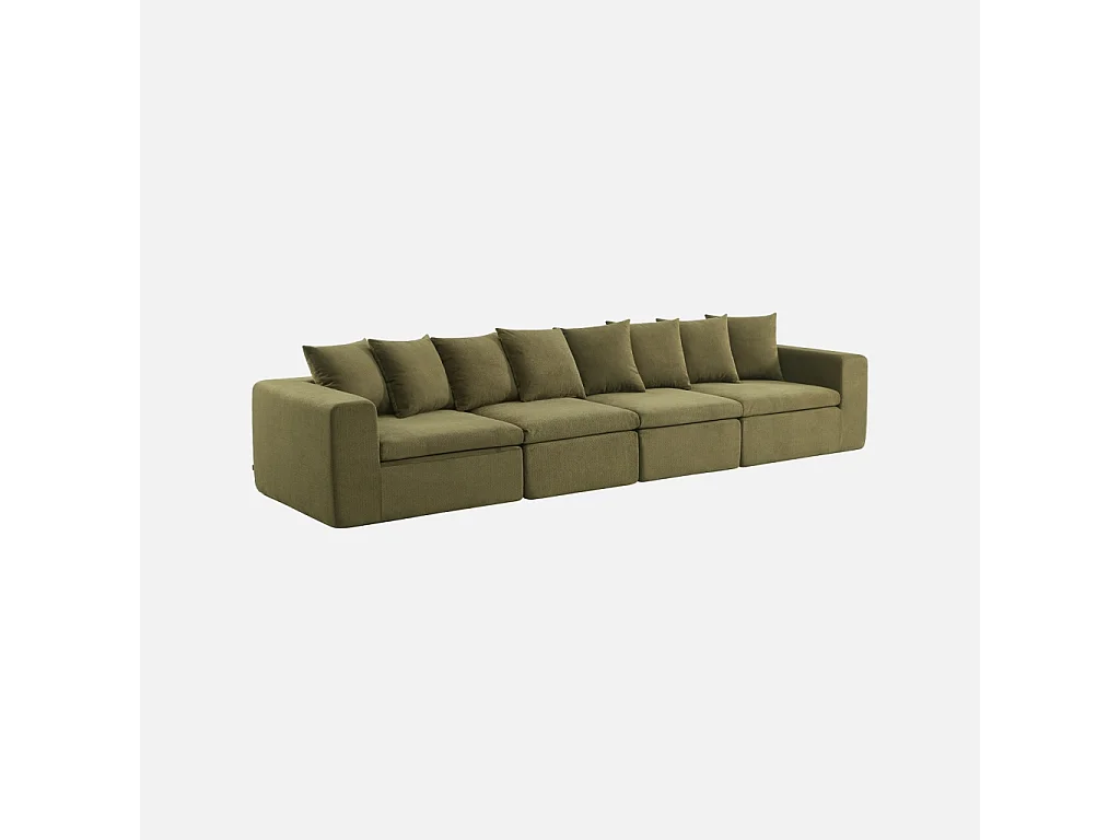 Canapé modulable tissu chenille 5 places vert - Movi