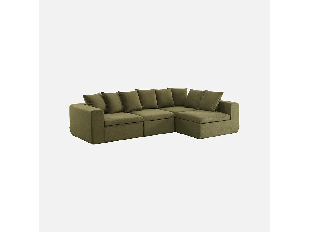 Canapé modulable tissu chenille 5 places vert - Movi