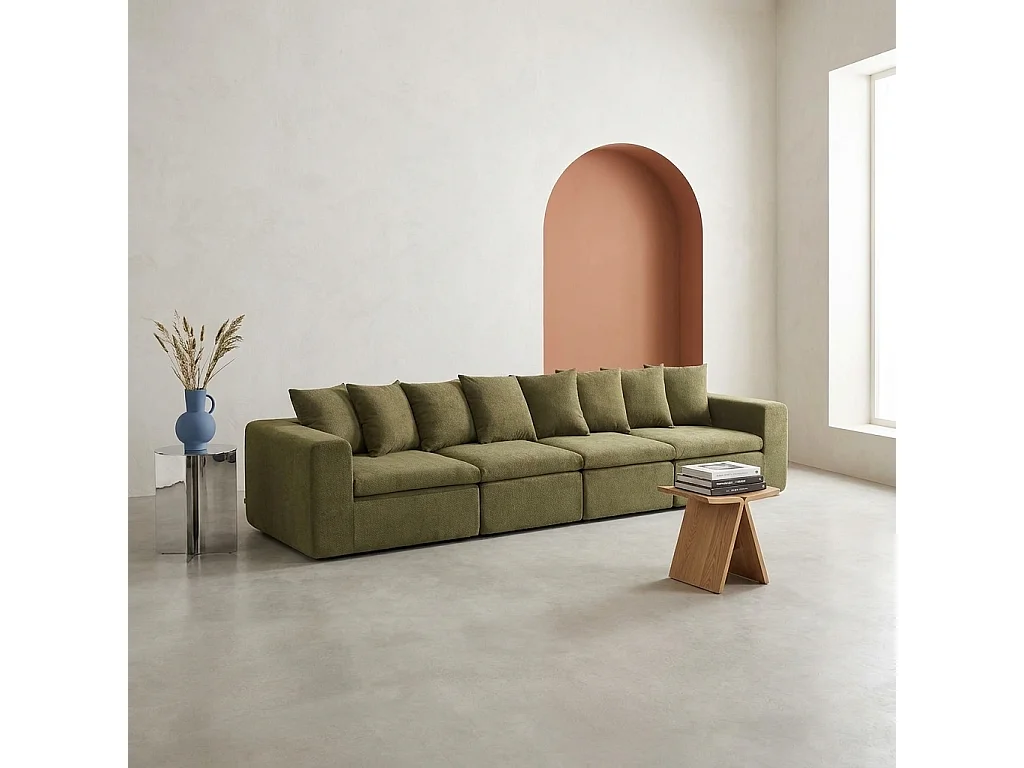 Canapé modulable tissu chenille 5 places vert - Movi