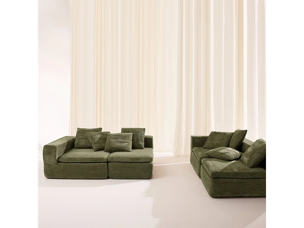 Sofá envasado al vacío modular de tela chenilla, 5 plazas, Verde