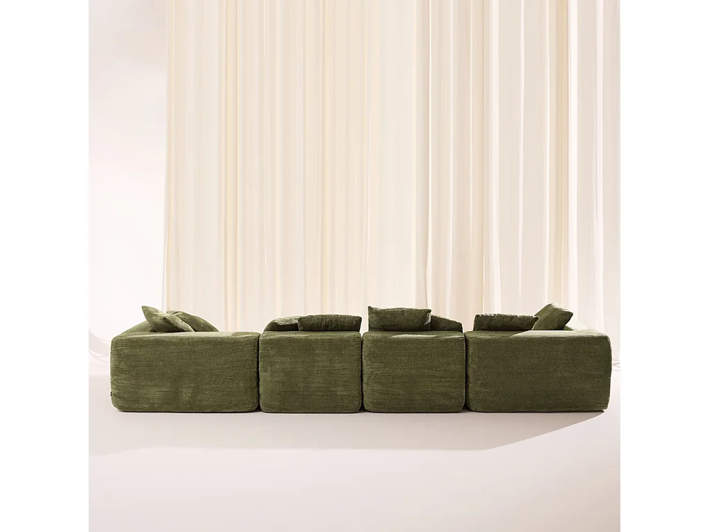 Sofá envasado al vacío modular de tela chenilla, 5 plazas, Verde