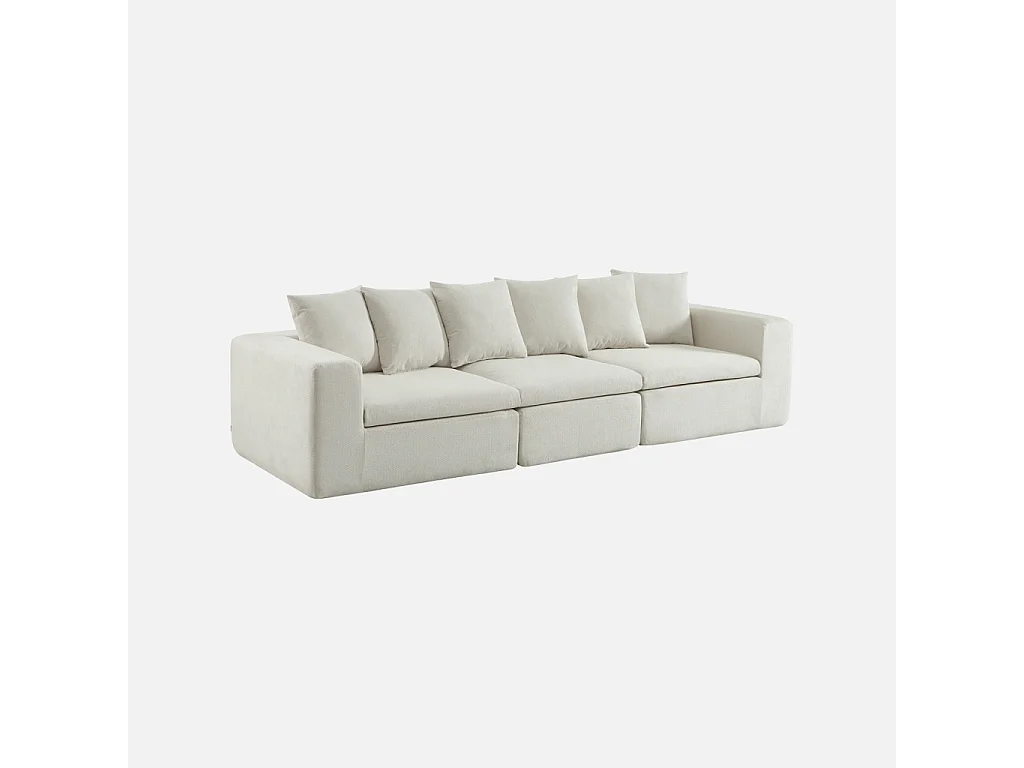 Canapé modulable tissu chenille 4 places blanc - Movi