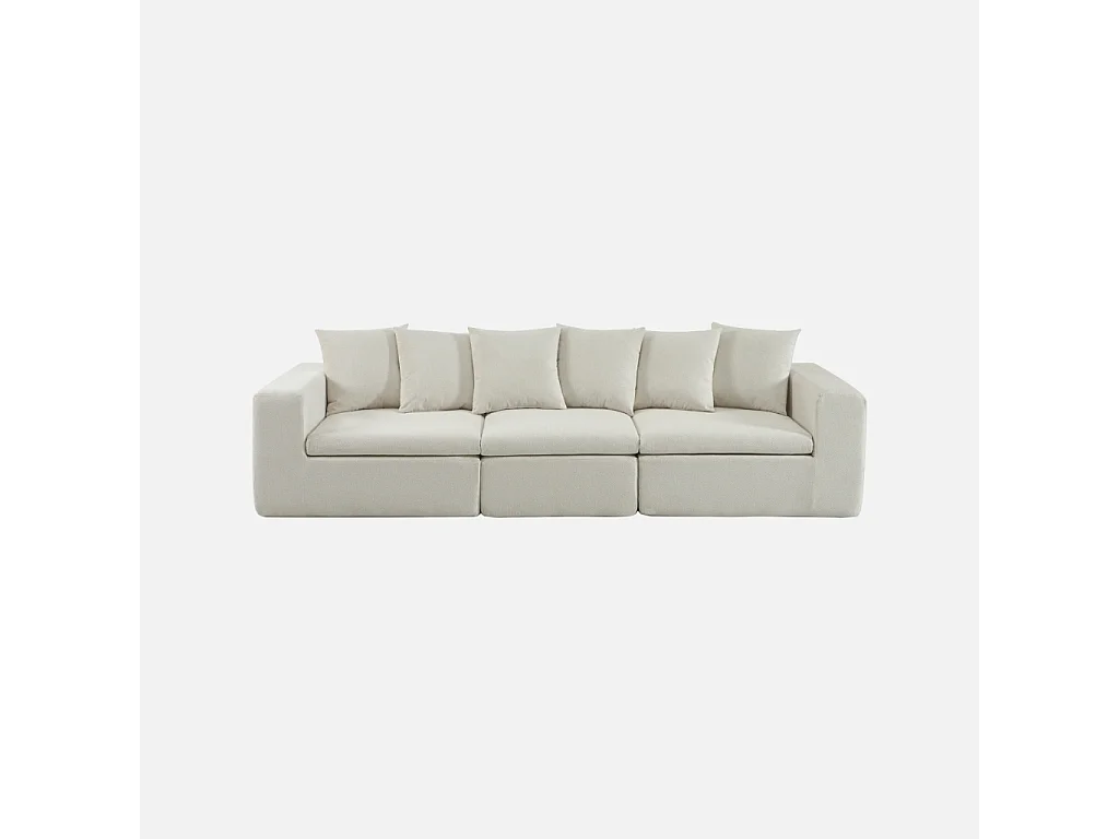 Canapé modulable tissu chenille 4 places blanc - Movi