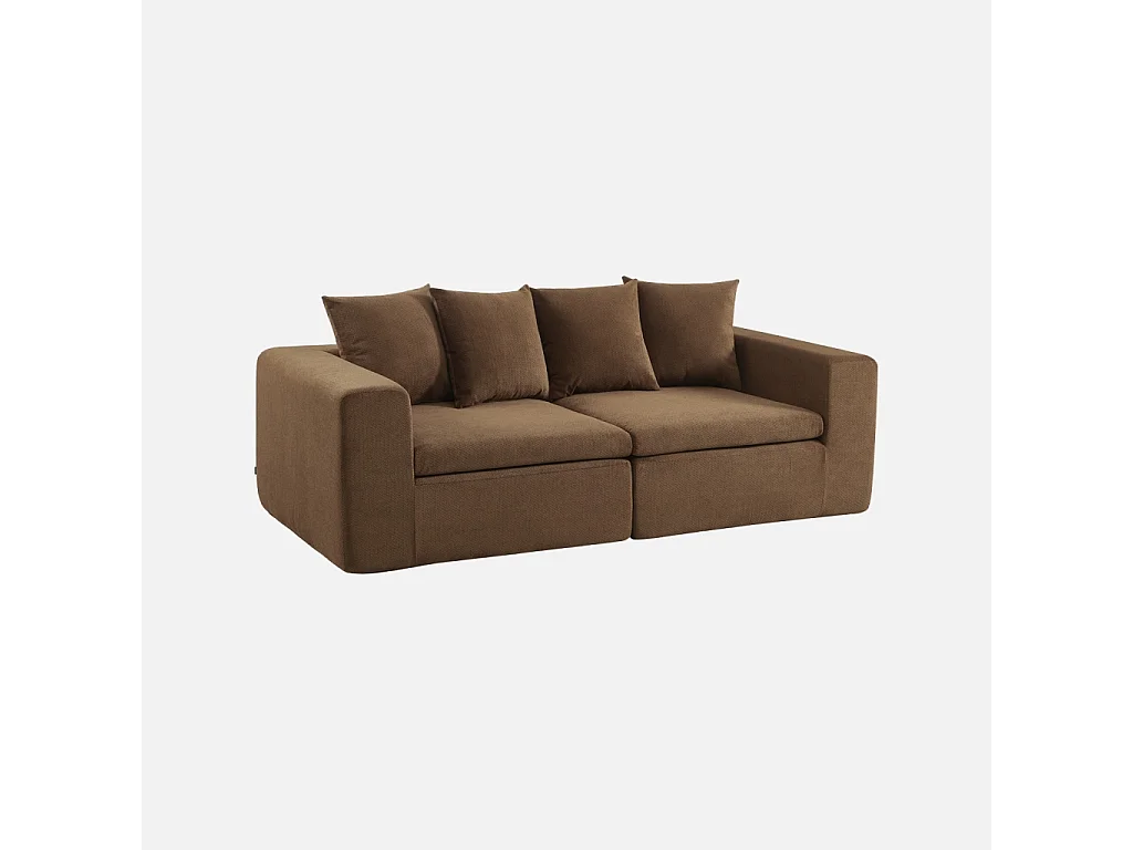 Canapé modulable tissu chenille 2 places marron - Movi