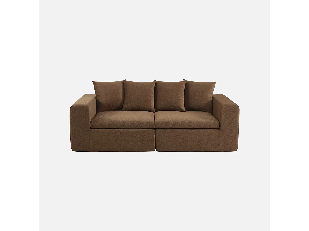 Canapé modulable tissu chenille 2 places marron - Movi