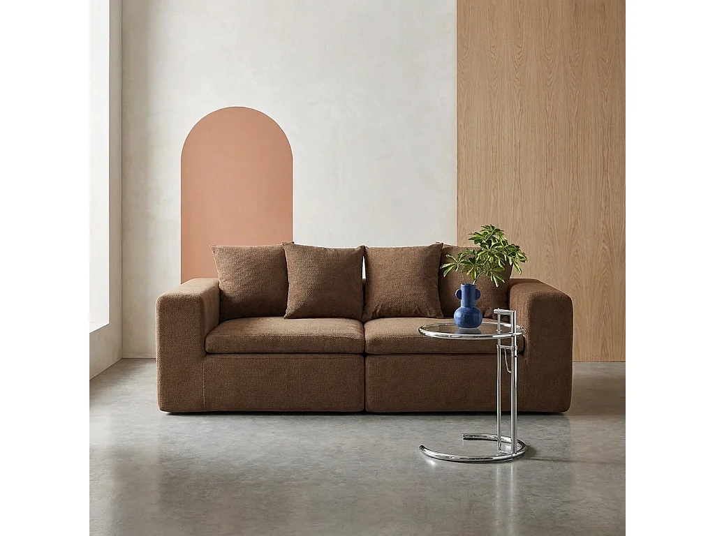 Canapé modulable tissu chenille 2 places marron - Movi