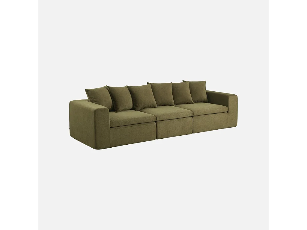 Canapé modulable tissu chenille 4 places vert - Movi