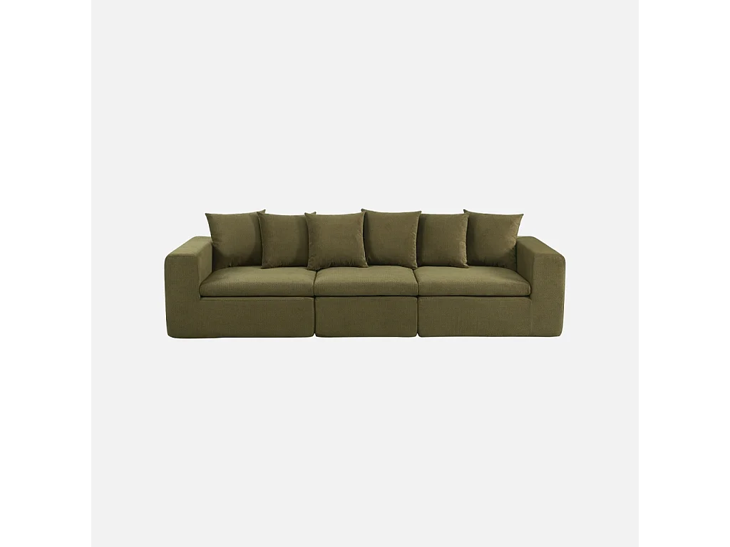 Canapé modulable tissu chenille 4 places vert - Movi