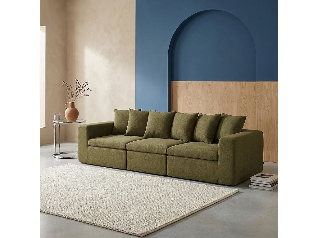 Canapé modulable tissu chenille 4 places vert - Movi