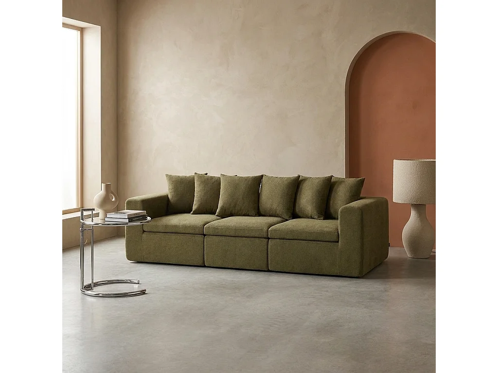 Canapé modulable tissu chenille 4 places vert - Movi
