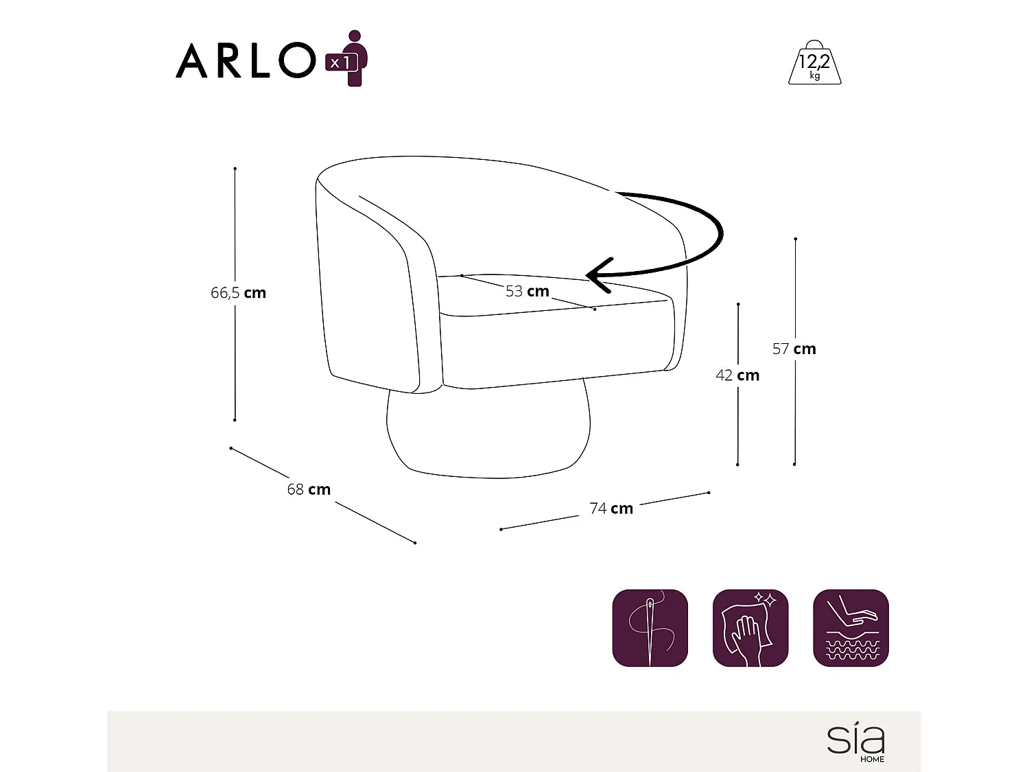 Fauteuil pivotant ARLO en velours bouclé vert vintage 74x68cm