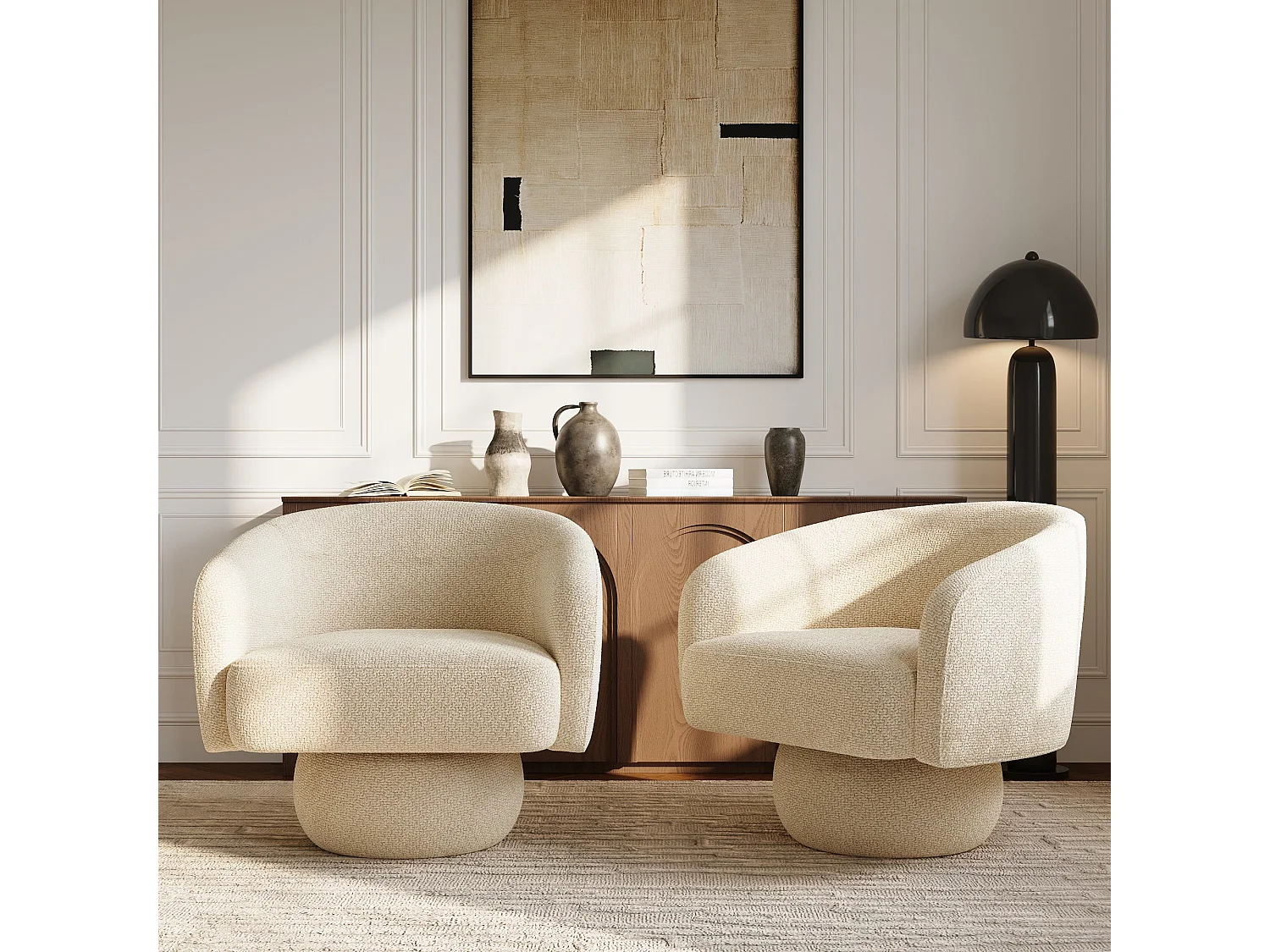 Fauteuil pivotant ARLO en velours bouclé beige 74x68cm