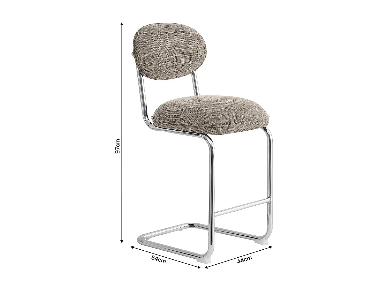 Lot de 2 tabourets de bar en tissu chenille taupe, piètement chromé - Lou