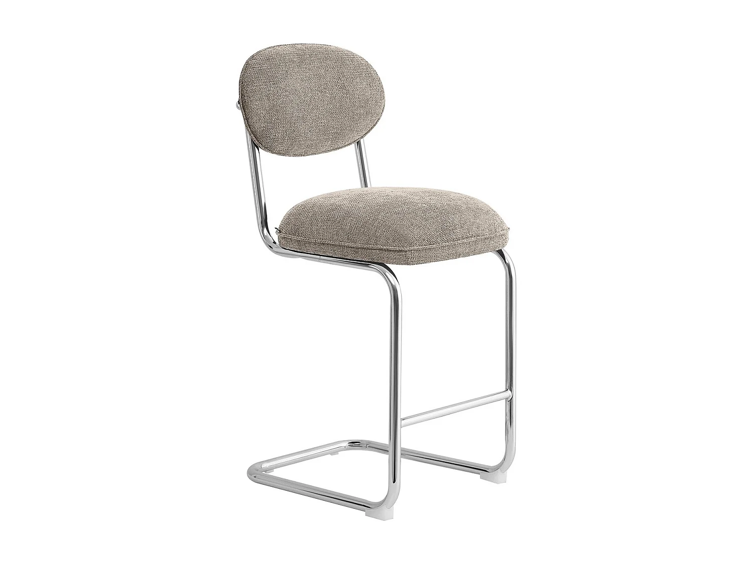 Lot de 2 tabourets de bar en tissu chenille taupe, piètement chromé - Lou