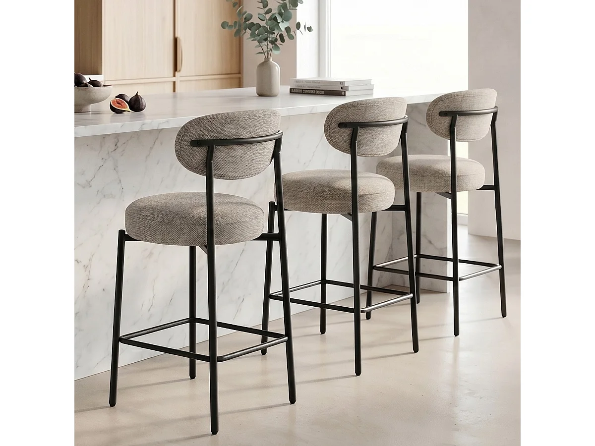 Lot de 2 tabourets de bar en tissu chenille taupe - Orla