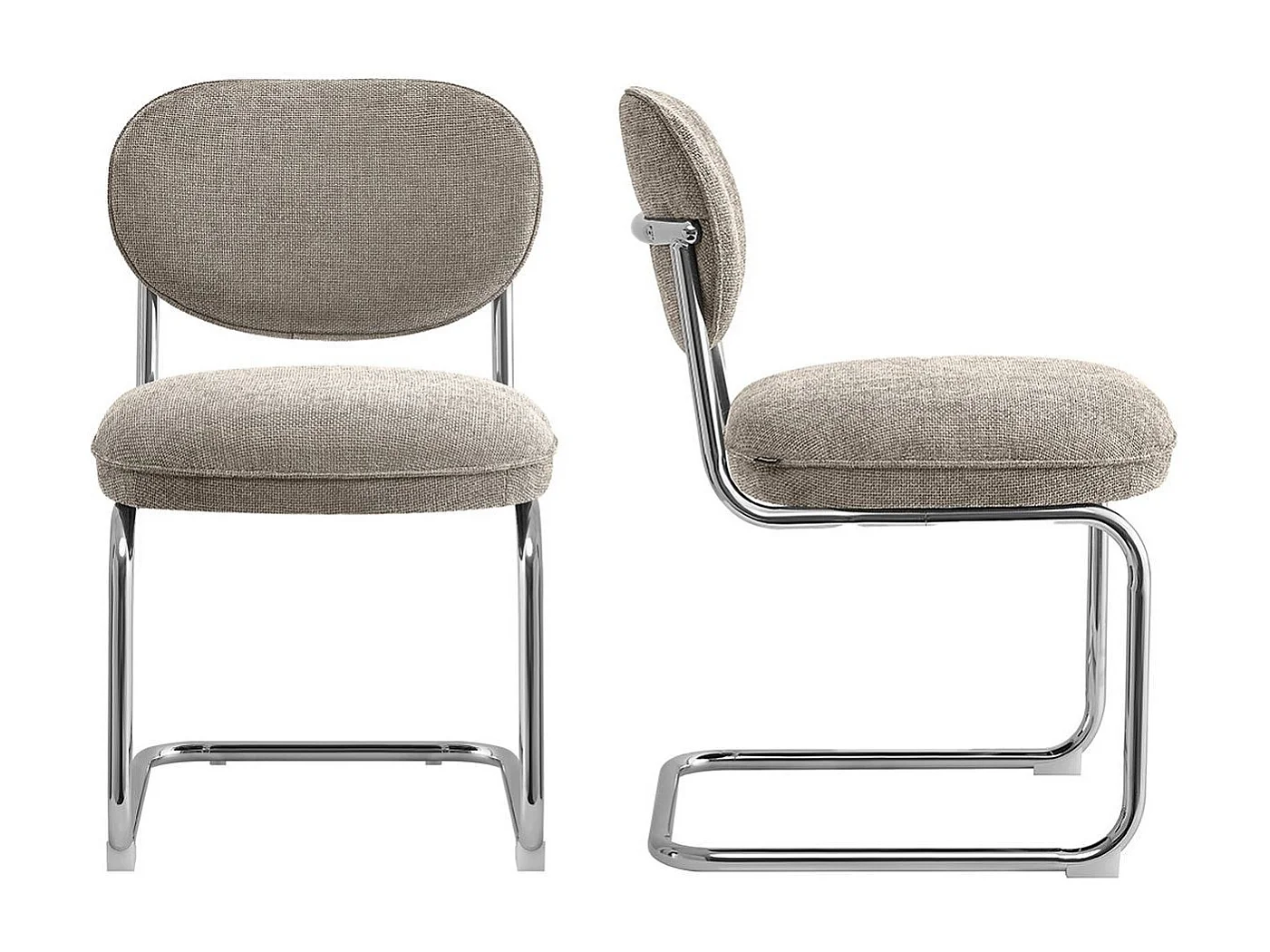 Lot de 2 chaises de salle à manger en tissu chenille taupe, piètement chromé - Lou