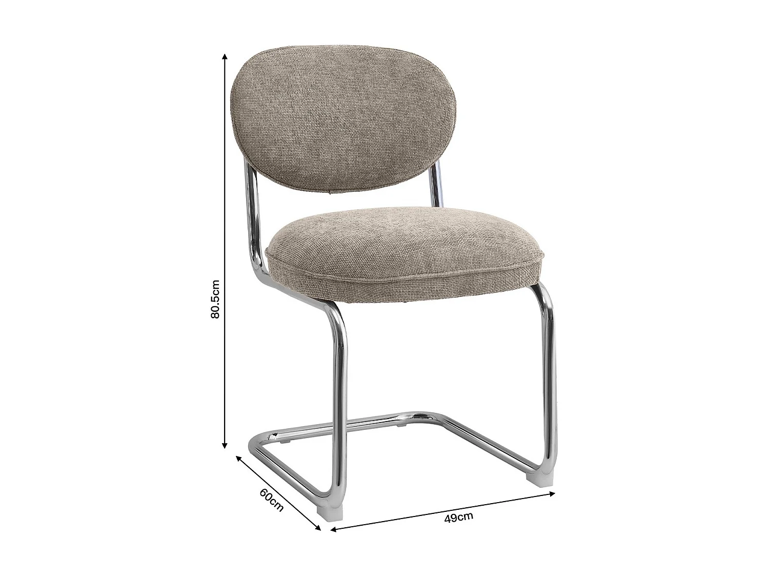 Lot de 2 chaises de salle à manger en tissu chenille taupe, piètement chromé - Lou