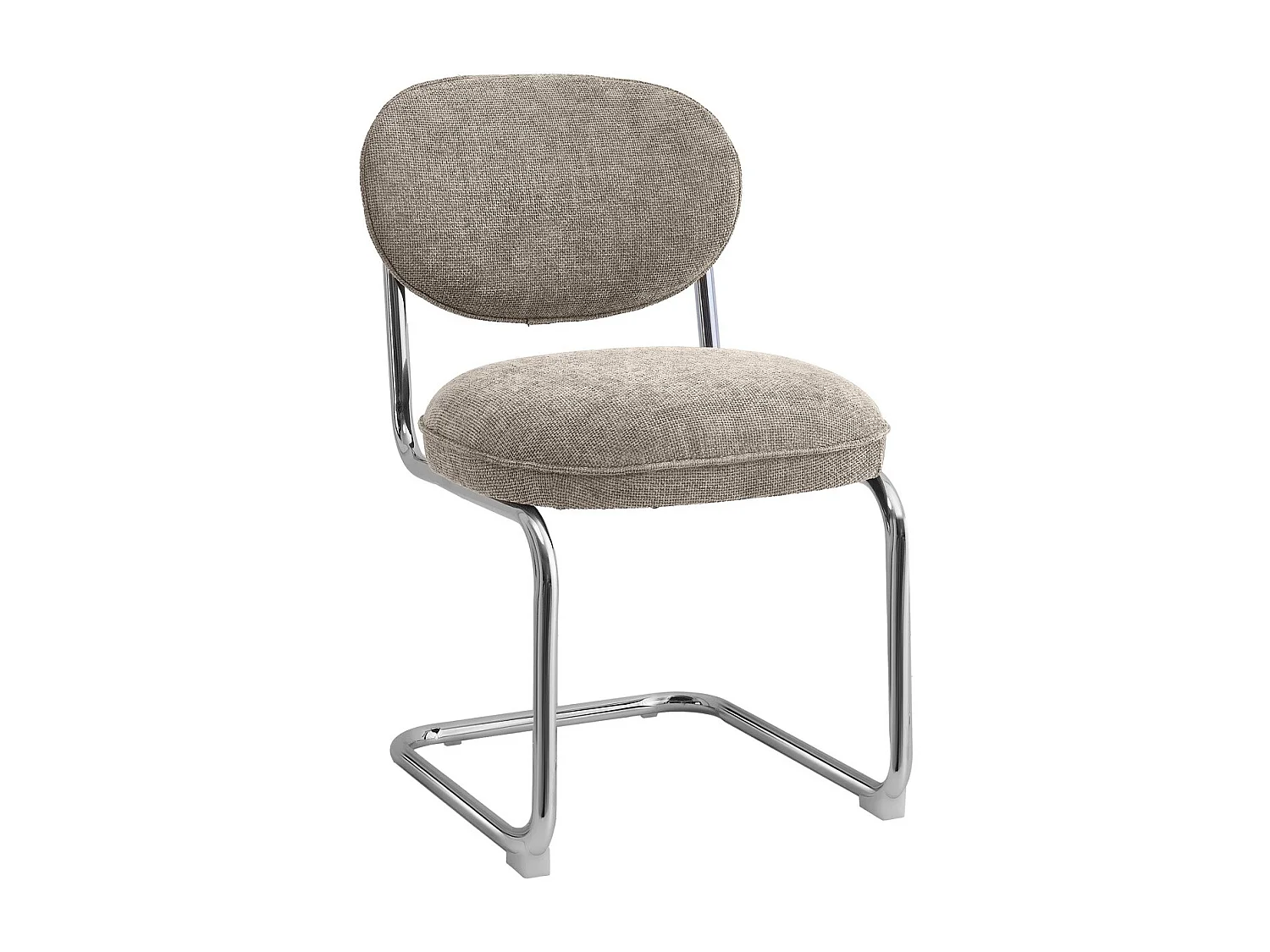 Lot de 2 chaises de salle à manger en tissu chenille taupe, piètement chromé - Lou