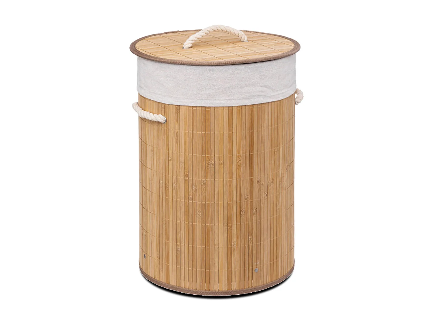 Panier à Linge Rond en Bambou avec Couvercle,Corbeille avec Doublure Amovible,capacité 48L-Diamètre 35 x Hauteur 50 cm-JUANIO